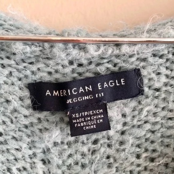American Eagle Wool Knit Comfy Hooded Long Sleeve V Neck Hoodie Sweater Top Blue - Picture 4 of 10